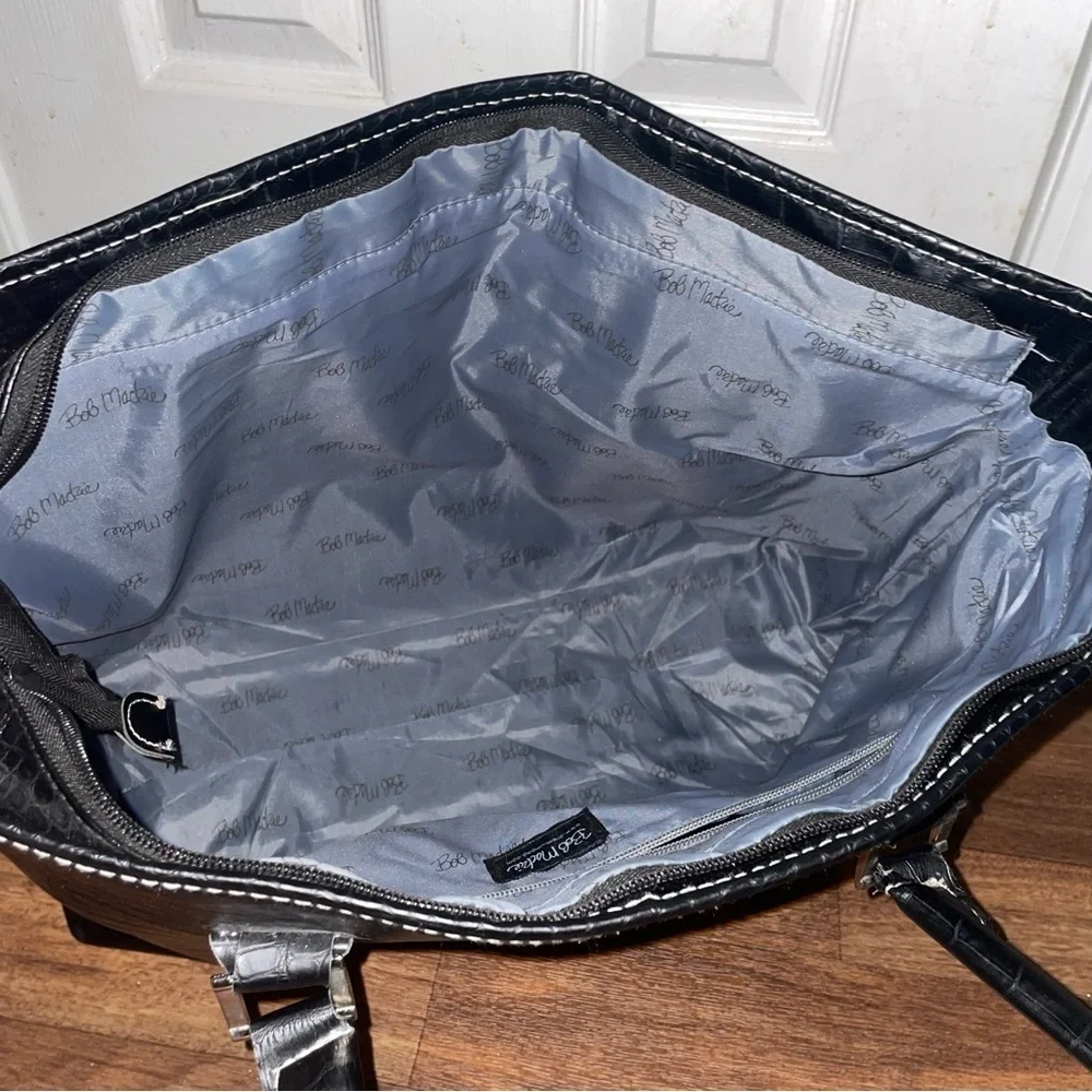 BOB MACKIE Tote Large Faux Crocodile‎ Leather Black Tote Bag Travel Tote